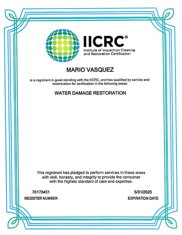 Mario Vasquez IICRC License